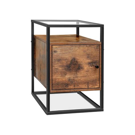 Glass Nightstand with Cabinet