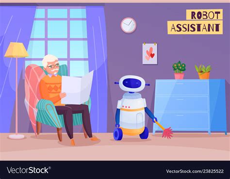 Elderly man robot helper Royalty Free Vector Image