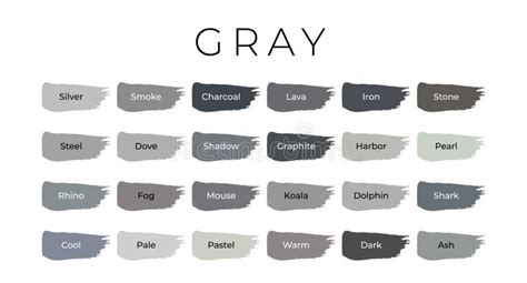 Gray Paint Color Swatches with Shade Names on Brush Strokes Stock Vector - Illustration of ...