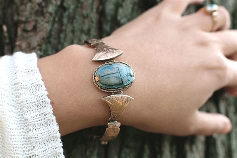 Antique Egyptian Revival Bracelet w Ancient Faience Scarab 9k Gold ...