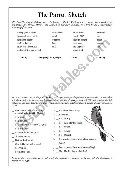 Monty Python - Dead Parrot Sketch - ESL worksheet by dennypackard