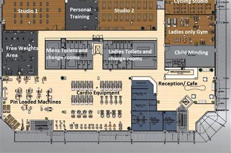 the floor plan for an office building with several tables, chairs and ...