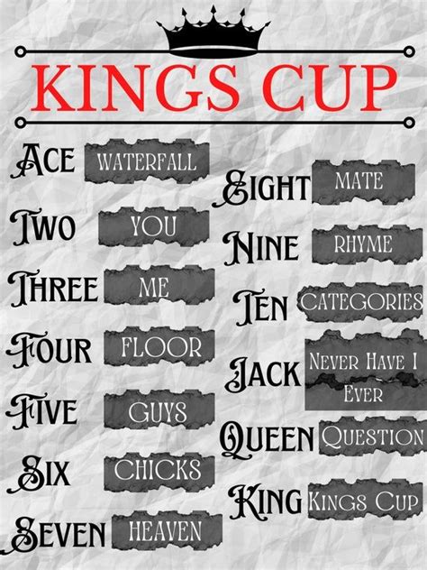 KINGS CUP RULES Digital Download in 2022 | Kings cup rules, King cup, Rules