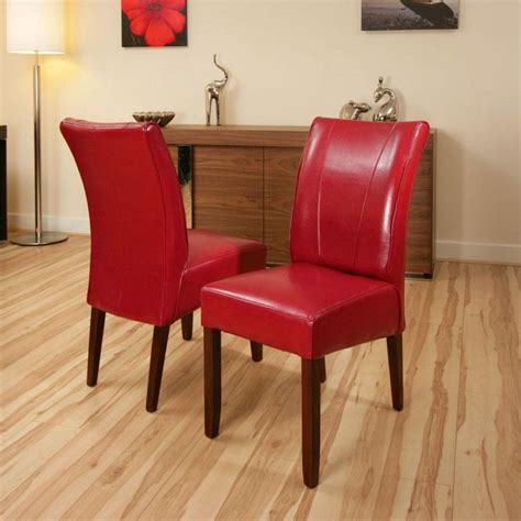 Set of 2 x Dining Chairs / Chair Red Leather High Back Modern Comfy | Leather dining room chairs ...