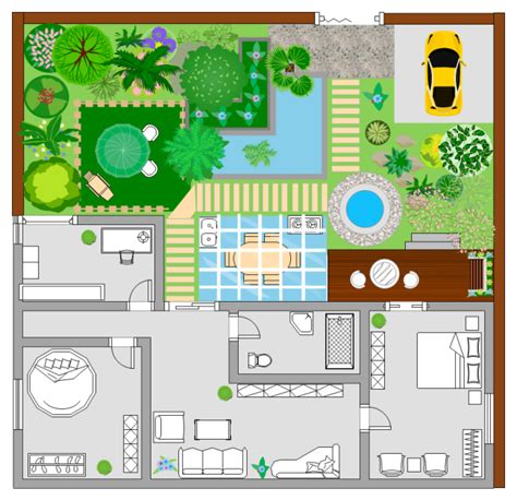 The Great Floor Plan Design with Green Plants and Gray Color Scheme