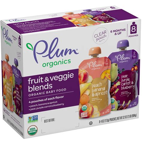 Plum Organics Stage 2 Baby Food, Variety Pack, 4 oz Pouch, 8 Pack ...