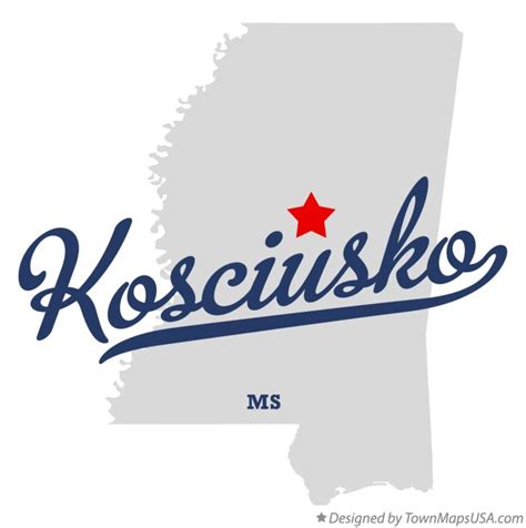 Map of Kosciusko, MS, Mississippi