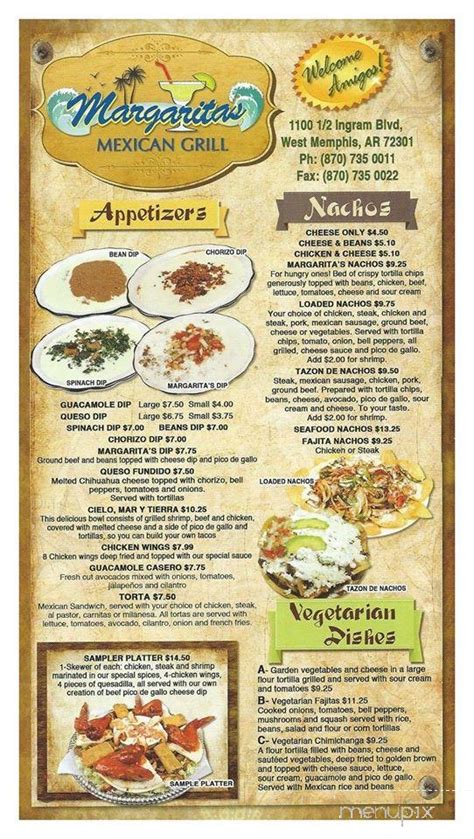 Menu of Margaritas Mexican Restaurant in West Memphis, AR 72301