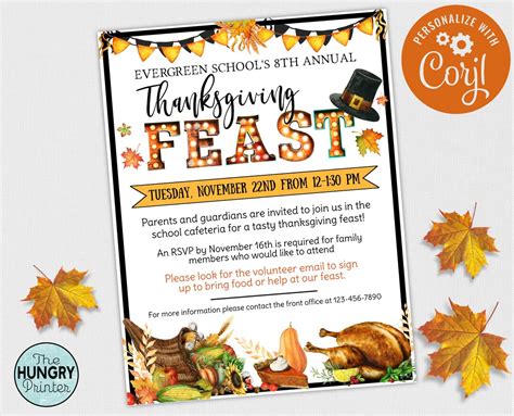 Thanksgiving Feast Flyer Thanksgiving Dinner Church - Etsy