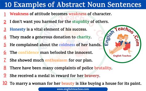 10 Examples of Abstract Noun Sentences - EnglishTeachoo