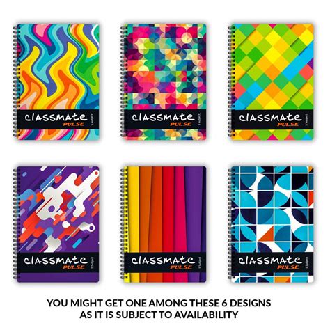 Classmate 2100128 Soft Cover 5 Subject Spiral Binding Notebook, Single Line, 250 Pages (Assorted ...