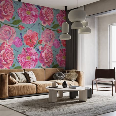 Wild Roses on Teal Wallpaper - Buy Online | Happywall