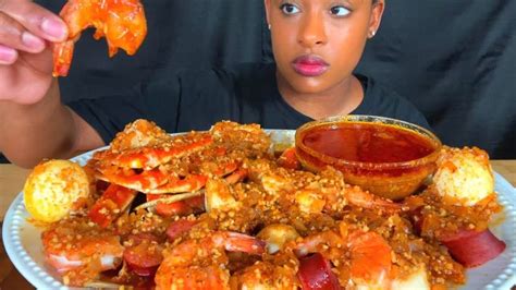 ASMR MUKBANG SEAFOOD BOIL SNOW CRAB SHRIMP SPICY SAUCE REAL EATING ...