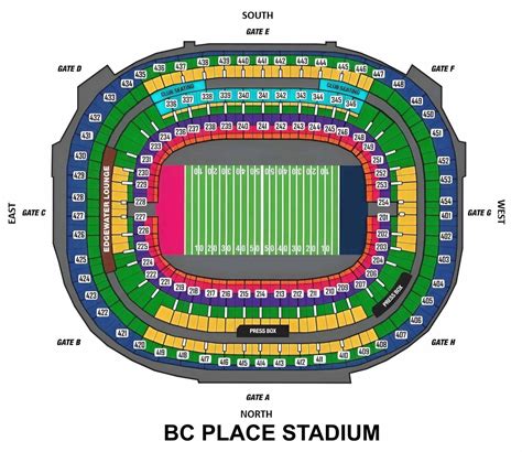 BC Place Seating Chart with Rows and Seat Numbers 2024