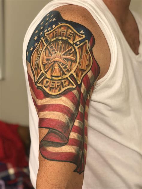 Firefighter tattoo is complete. 13 hours between 5 sessions and includes a cover up of a 20 year ...