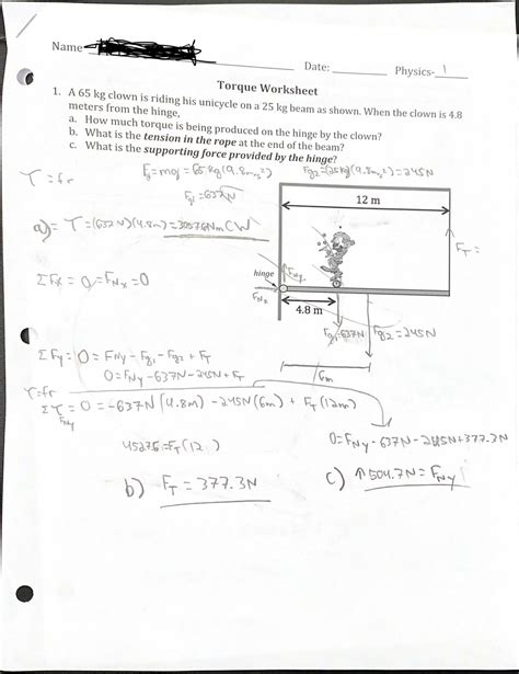 Torque Worksheet Name Answers