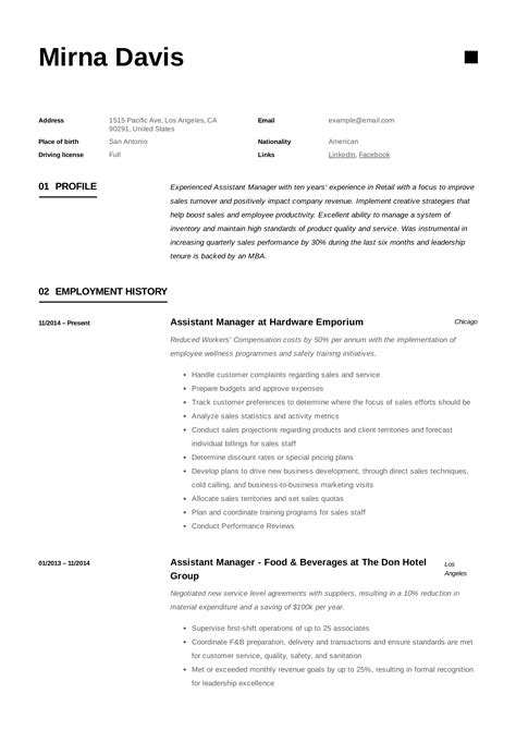 Assistant Manager Resume & Writing Guide | 12 Samples | PDF | 2019