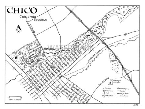 Downtown Chico California Hand Drawn Map
