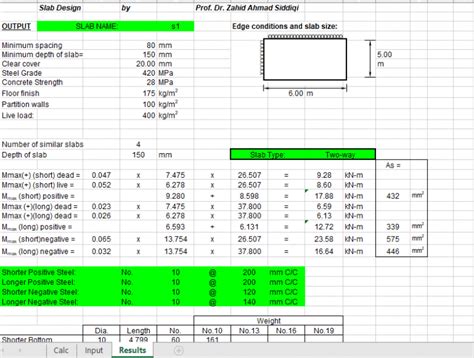 Slab Design - Excel Sheets