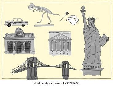 New York Landmarks Hand Drawing Stock Vector (Royalty Free) 179138960 ...