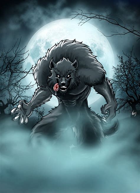 The wolf den: Werewolf - Gray werewolf under the moon (Schelp)