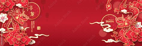 2024 Chinese new year, year of the dragon banner template design with dragons, clouds and ...