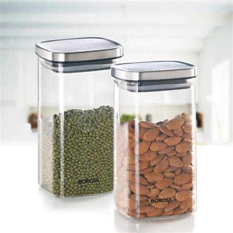 Borosil Classic Square Glass Jar, Air-Tight Storage Container for ...