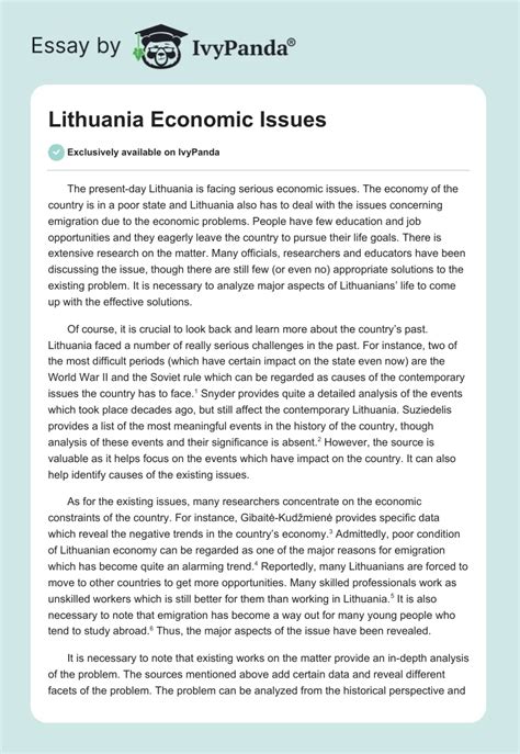 Lithuania Economic Issues - 560 Words | Essay Example