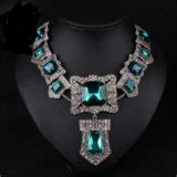 Fashion Vintage Necklace , Rhinestone Big Square Necklace , Created Crystal Silver Plated ...