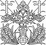 Christian Cross With Crown Of Thorns Coloring Page 15694406 Vector Art  sketch template