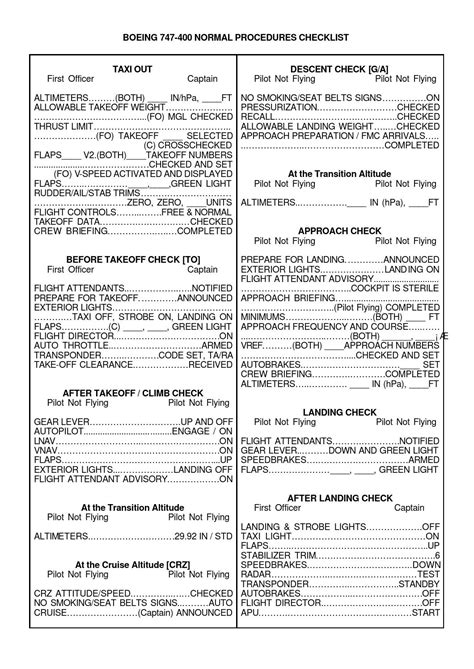 Boeing 747 400 Checklist