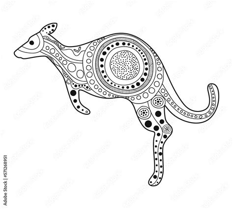 Vetor de Kangaroo black sketch in aboriginal art style - Vector illustration do Stock | Adobe Stock