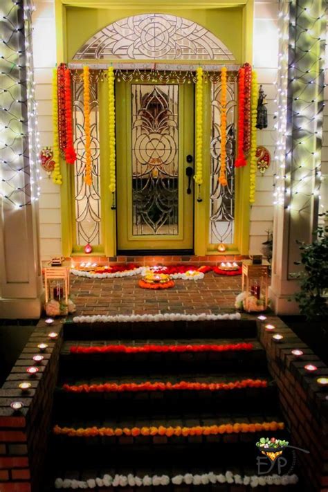 Festive Diwali Home Entrance Decor using rangoli made from flowers and diyas. | Diwali ...