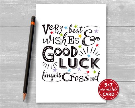 Printable Good Luck Card Very Best Wishes & Good Luck Fingers Crossed 5x7 Includes Printable ...