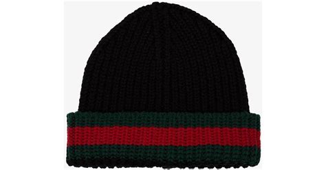 Gucci Wool Web Knit Beanie in Black for Men - Lyst