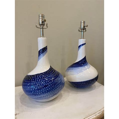 Blue and White Ceramic Lamps- a Pair | Chairish