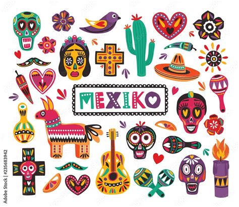 Set of national Mexican symbols and traditional Day of The Dead ...