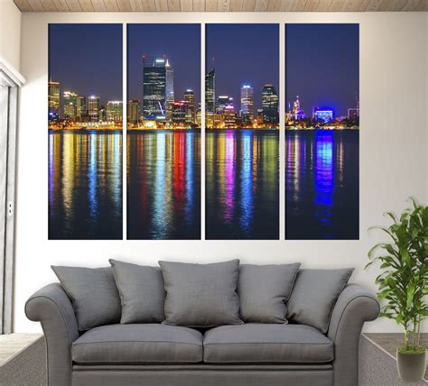 Perth Skyline Australian Wall Art Perth Canvas Print Night - Etsy