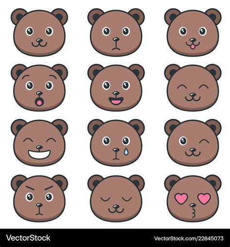 Cute teddy bear faces with different emotions Vector Image