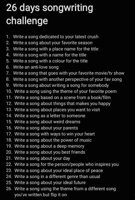 the 26 days song writing challenge