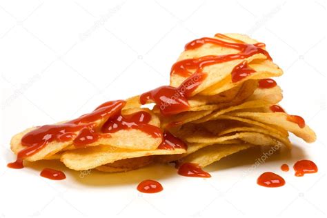 Potato chips with ketchup — Stock Photo © igordutina #1807360