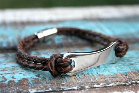 Bracelets for Men Engraved Bracelet Men's Leather by linksofhope