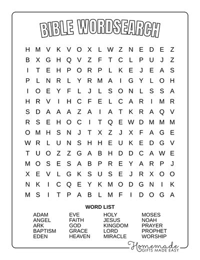 Free Printable Bible Word Search Puzzles for Kids