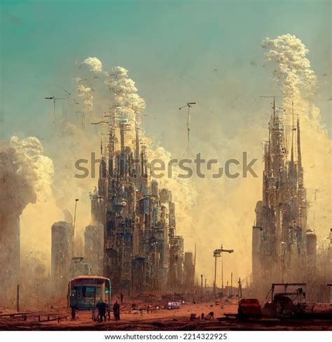 Futuristic Desert City Skyscrapers Background Dry Stock Illustration ...