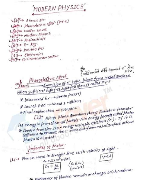 Modern Physics Hand Written Notes for JEE Mains & NEET Exam