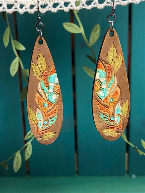 Hand Painted Rustic Wood Feather Earrings | Autumn Colors