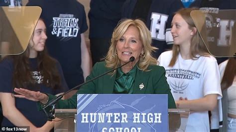 Jill Biden speaks at school called HUNTER HIGH as first son continues to battle gun charges ...