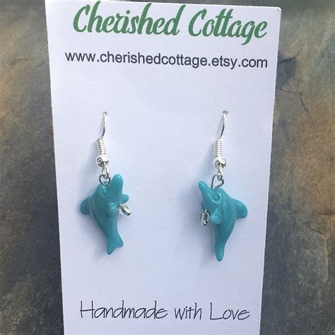 Dolphin Earrings Blue Dolphin Earrings Blue Dolphin Dangle Earrings ...