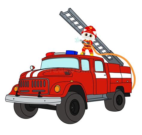 Drawing of a Fire Truck with a Large Ladder Stock Image - Illustration ...