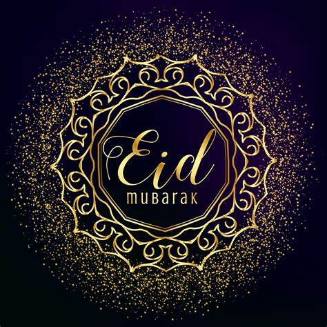 eid mubarak greeting with golden mandala decoration and glitter ...